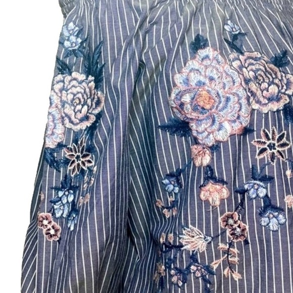 American Eagle Outfitters Striped Embroidered Floral Boho Top - Blue and Pink - Picture 12 of 13